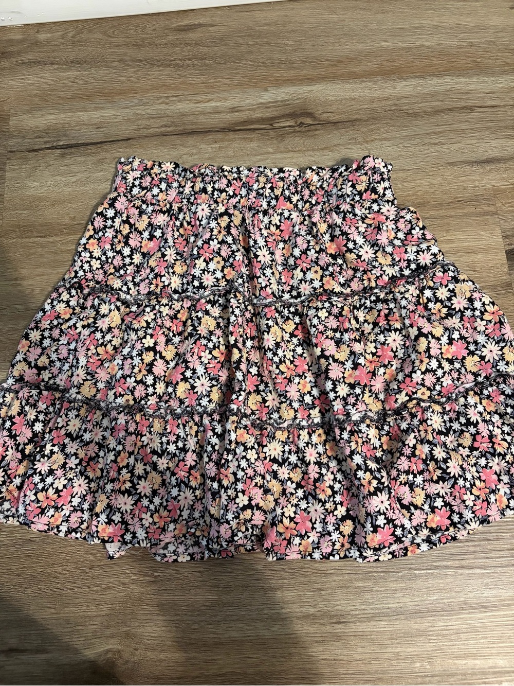 wild fable Black Floral Tiered Mini Skirt with Pink & Cream Flowers